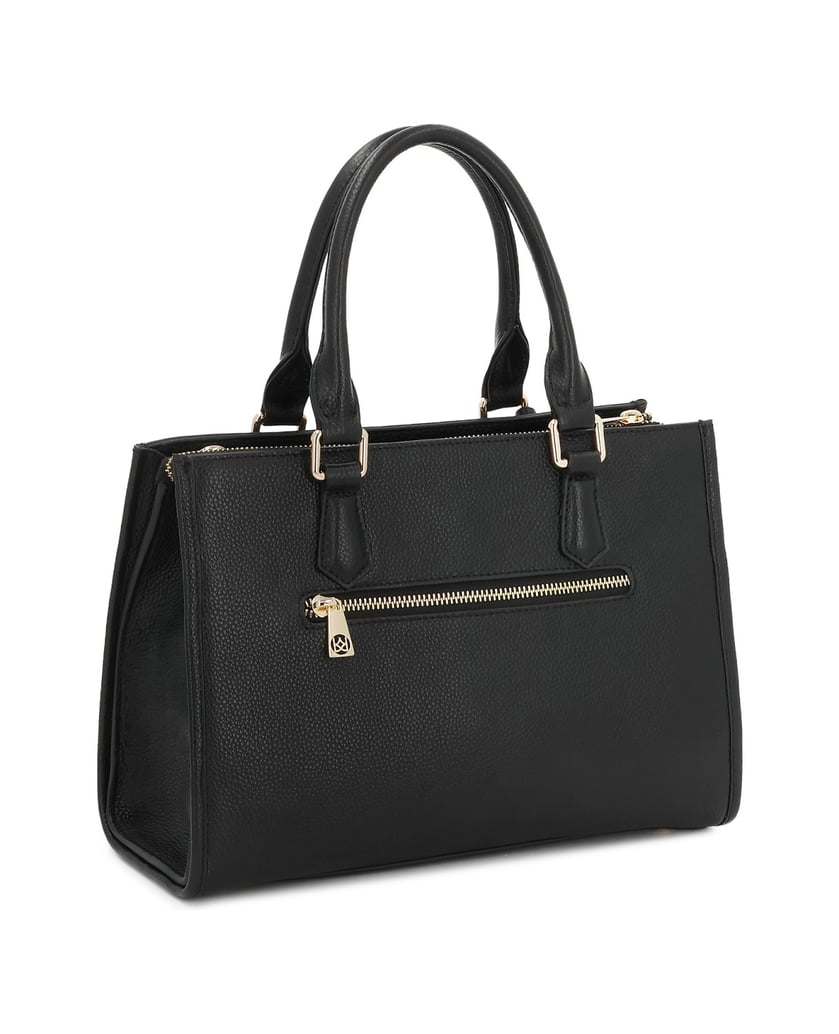Kazar-Schwarze-Lederhandtasche-mit-abnehmbarem-Riemen-und-verschließbarem-Fach-schwarz