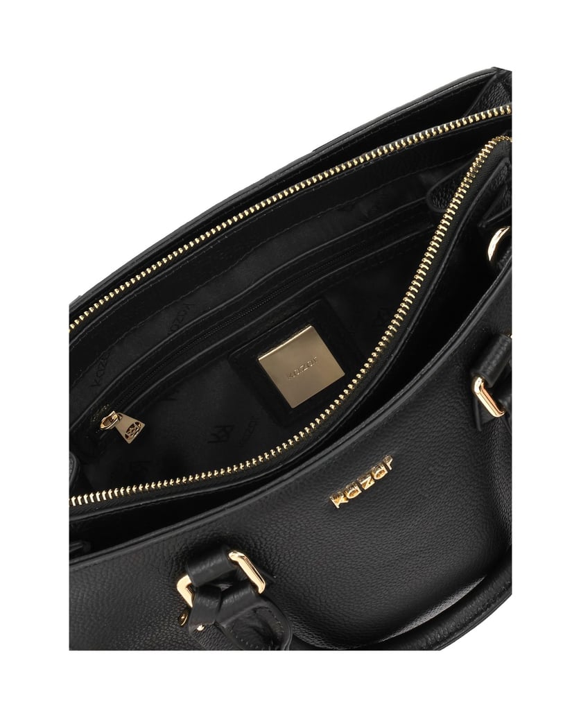 Kazar-Schwarze-Lederhandtasche-mit-abnehmbarem-Riemen-und-verschließbarem-Fach-schwarz