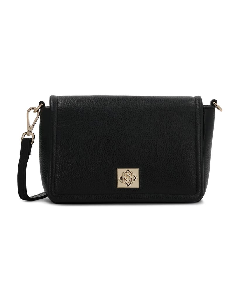 Kazar-Kleine-schwarze-Lederhandtasche-mit-Klappe-schwarz