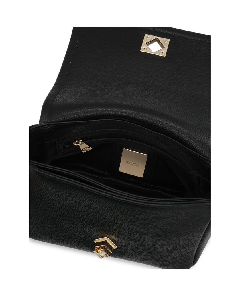 Kazar-Kleine-schwarze-Lederhandtasche-mit-Klappe-schwarz