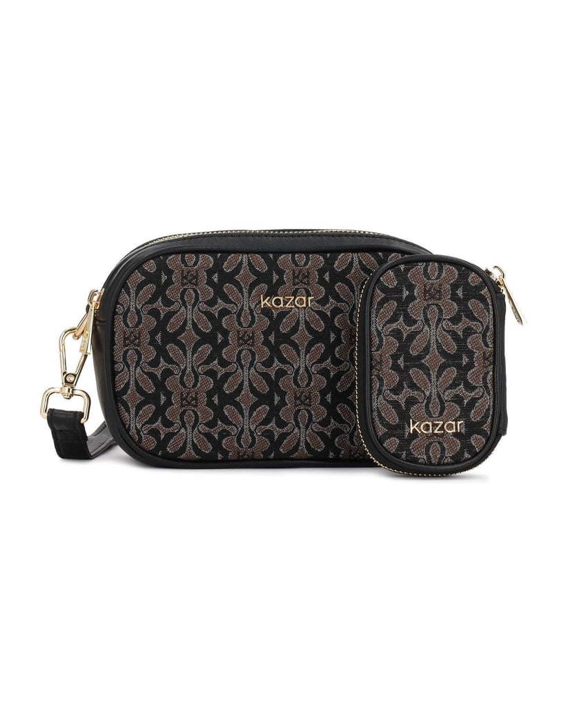 Kazar-Braun-und-schwarz-gemusterte-Stoffhandtasche-braun