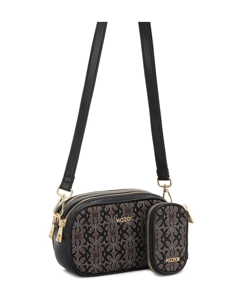 Kazar-Braun-und-schwarz-gemusterte-Stoffhandtasche-braun