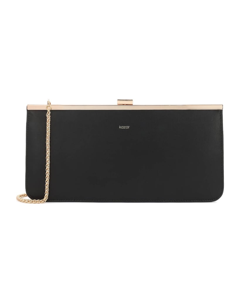 Kazar-Elegante-schwarze-Clutch-Tasche-mit-goldenem-Rahmen-schwarz