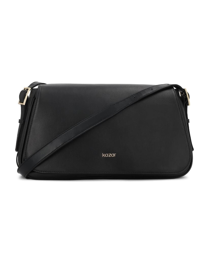 Kazar-Schwarze-Lederhandtasche-mit-Überschlag-und-verstellbarem-Riemen-schwarz