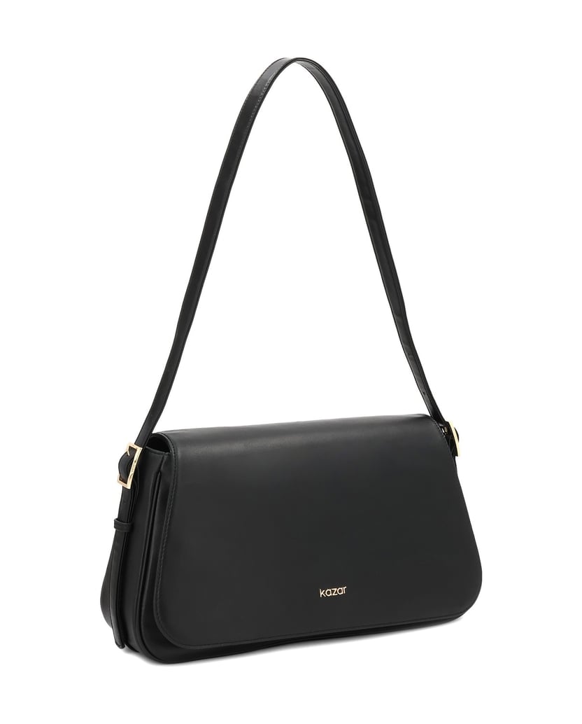 Kazar-Schwarze-Lederhandtasche-mit-Überschlag-und-verstellbarem-Riemen-schwarz