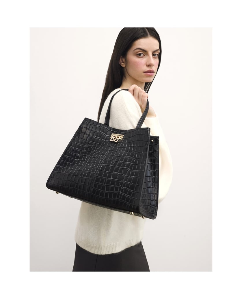 Kazar-Schwarze-Handtasche-aus-geprägtem-Leder-schwarz