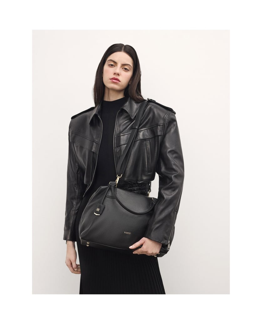 Kazar-Schwarze-Lederhandtasche-mit-Schlüsselring-und-abnehmbarem-Riemen-schwarz