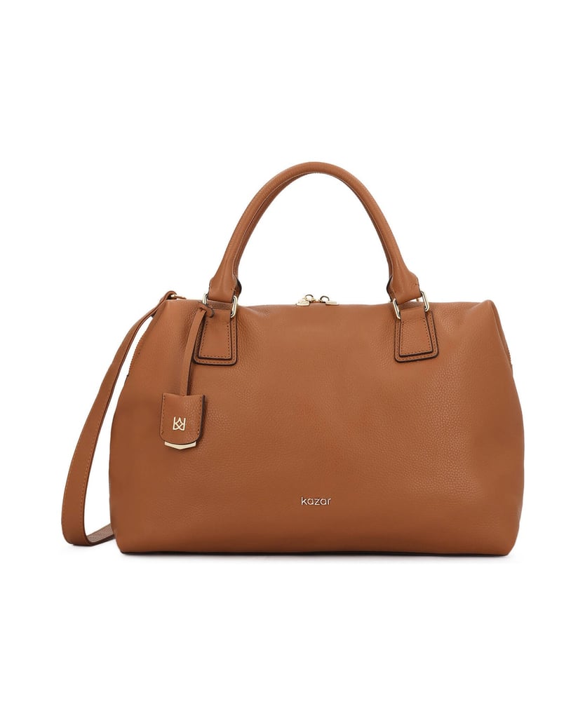 Kazar-Große-hellbraune-Handtasche-mit-zwei-Griffen-und-einem-Riemen-camel