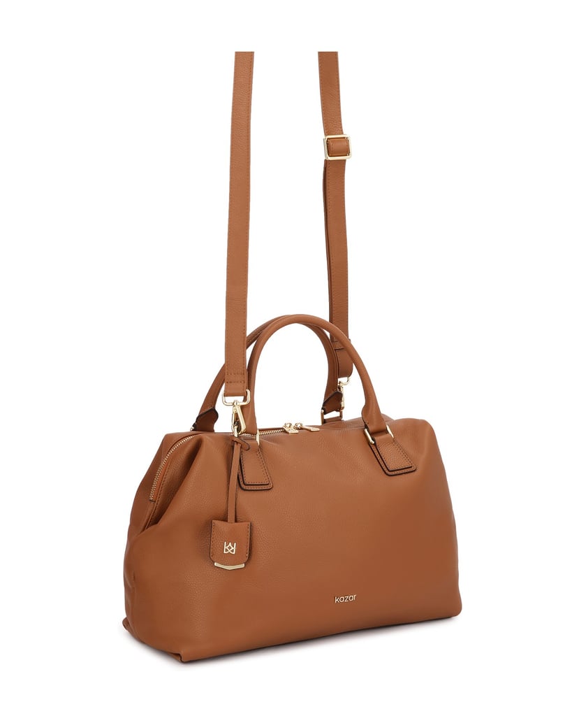 Kazar-Große-hellbraune-Handtasche-mit-zwei-Griffen-und-einem-Riemen-camel