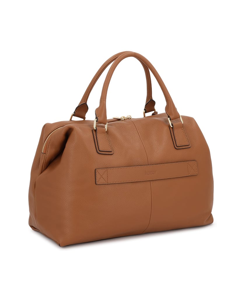 Kazar-Große-hellbraune-Handtasche-mit-zwei-Griffen-und-einem-Riemen-camel