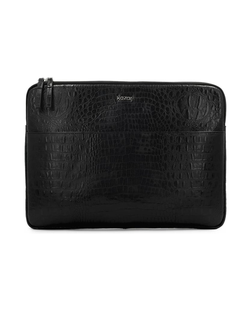 Kazar-Laptop-Tasche-aus-geprägtem-Leder-schwarz