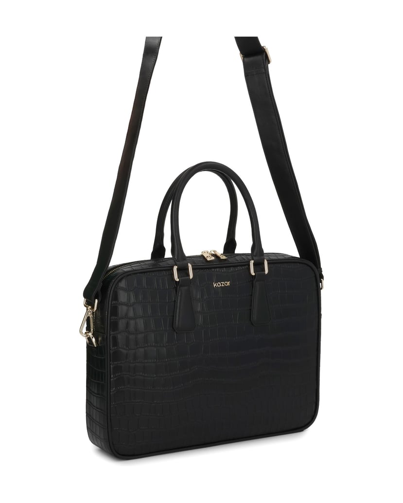 Kazar-Elegante-Laptoptasche-aus-geprägtem-Leder-schwarz