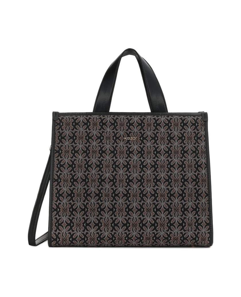 Kazar-Große-Handtasche-aus-gemustertem-Stoff-schwarz