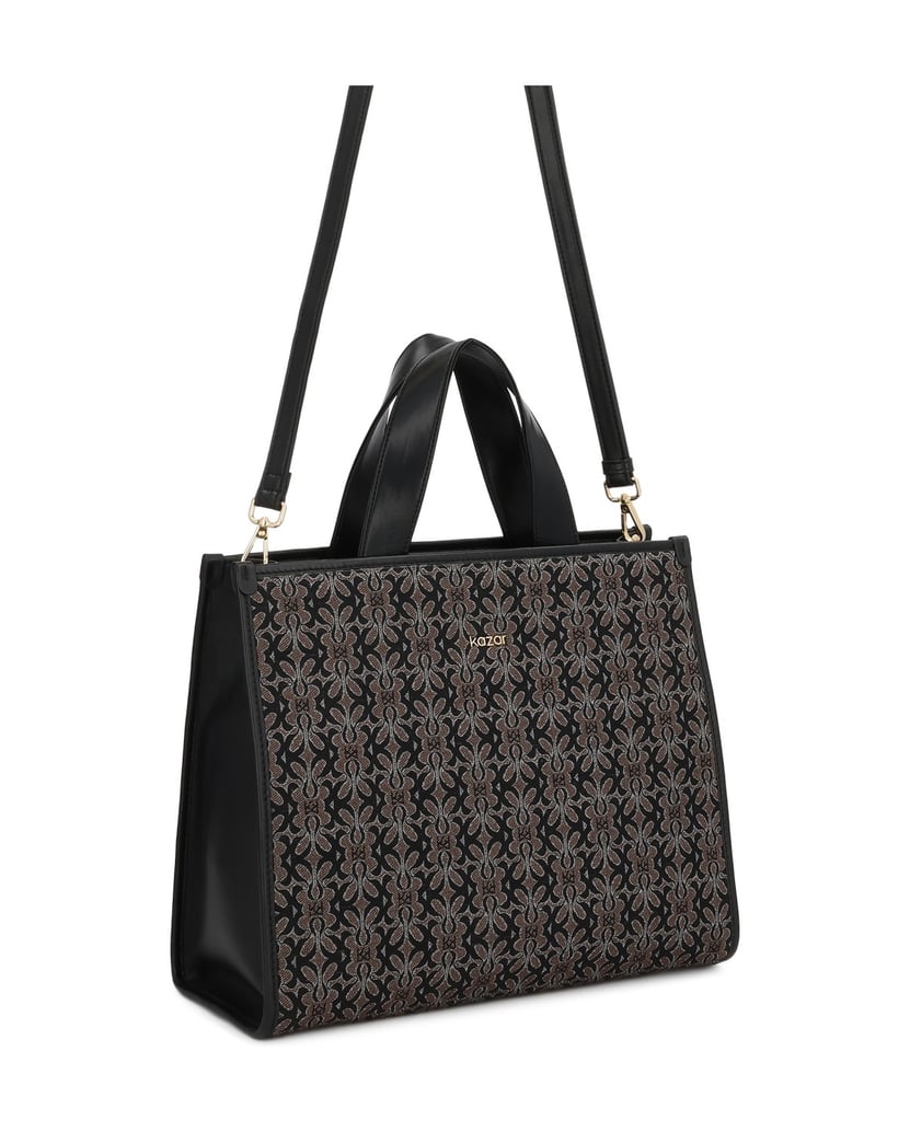 Kazar-Große-Handtasche-aus-gemustertem-Stoff-schwarz