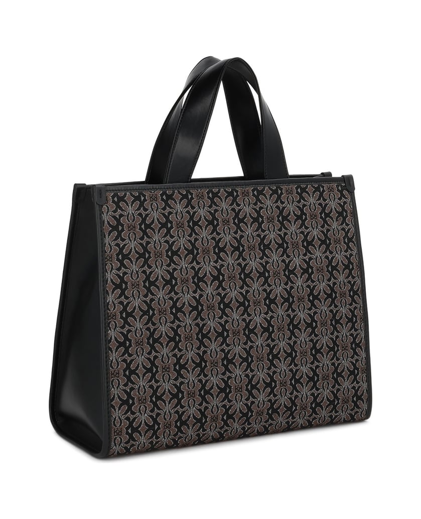 Kazar-Große-Handtasche-aus-gemustertem-Stoff-schwarz