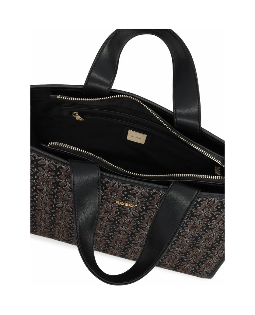 Kazar-Große-Handtasche-aus-gemustertem-Stoff-schwarz