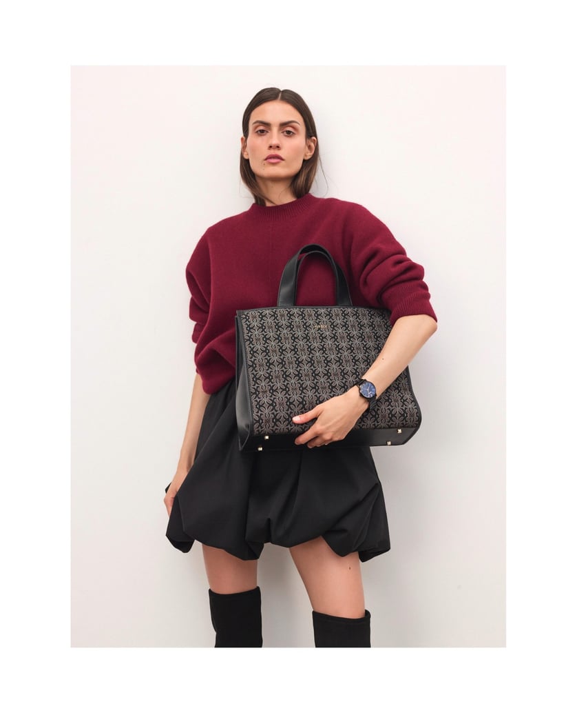 Kazar-Große-Handtasche-aus-gemustertem-Stoff-schwarz