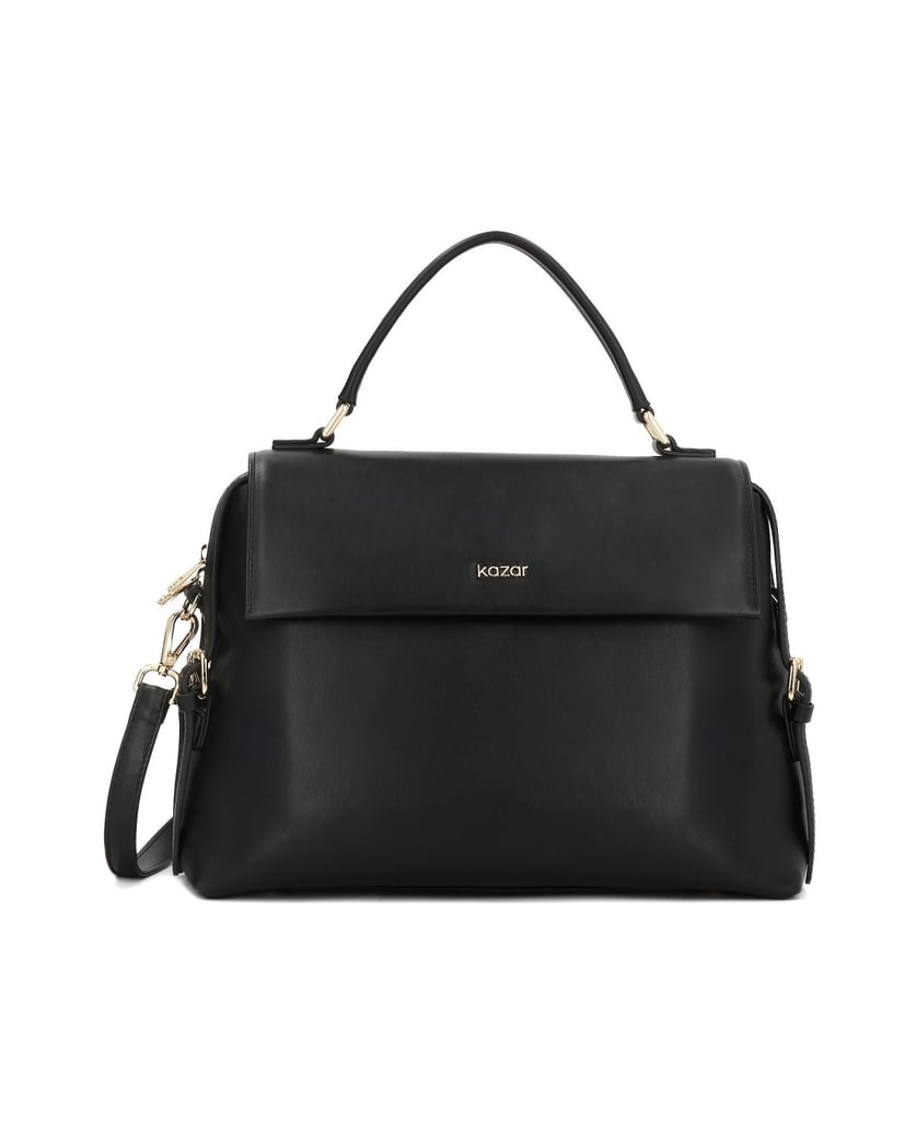 Kazar-Schwarze-Trapezhandtasche-mit-Klappe-und-Handgriff-schwarz