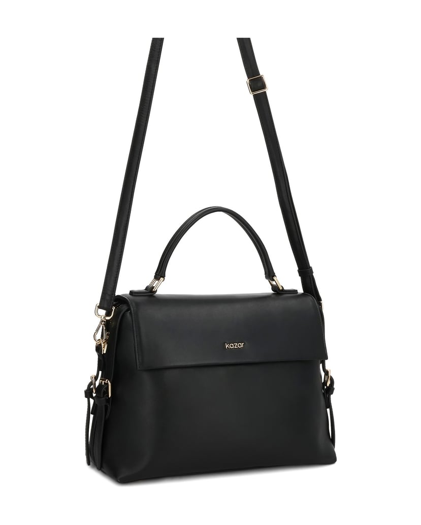 Kazar-Schwarze-Trapezhandtasche-mit-Klappe-und-Handgriff-schwarz