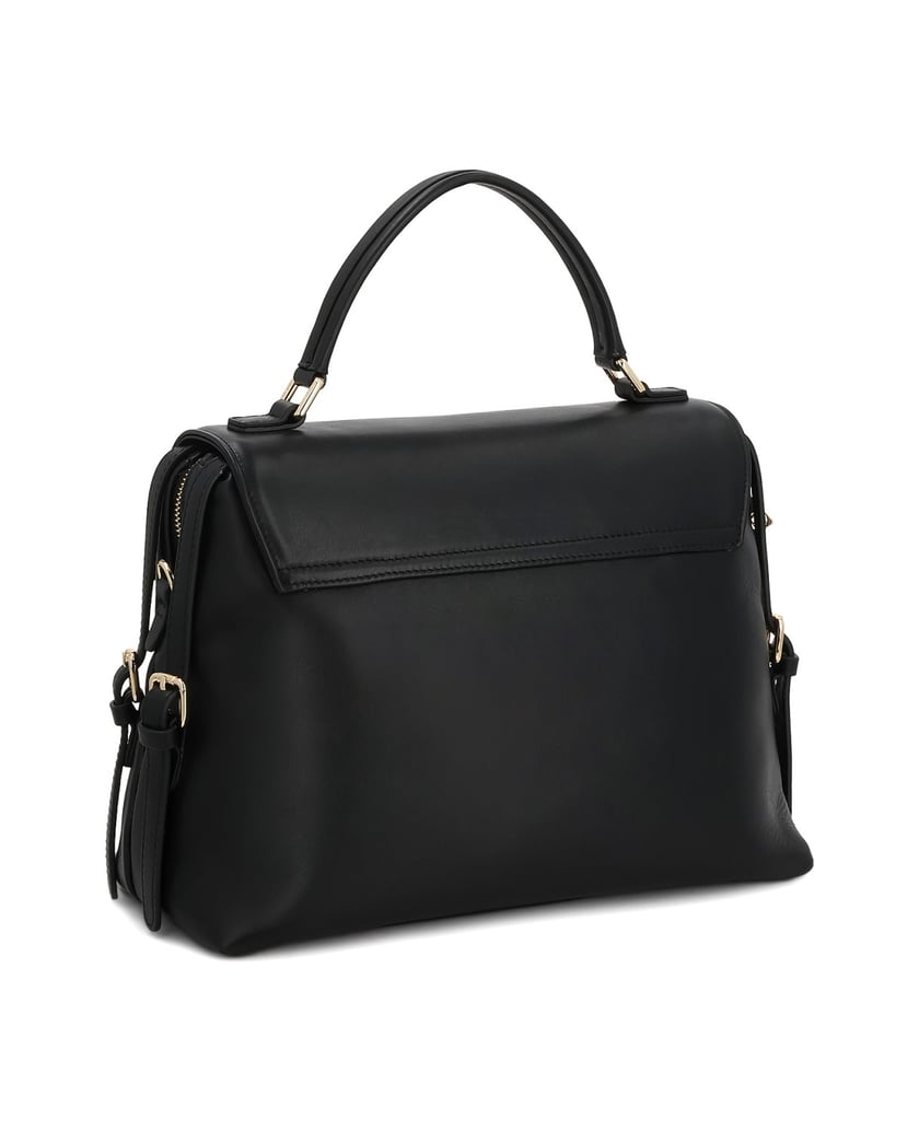 Kazar-Schwarze-Trapezhandtasche-mit-Klappe-und-Handgriff-schwarz