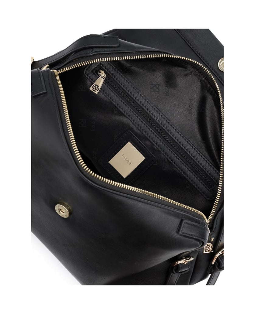 Kazar-Schwarze-Trapezhandtasche-mit-Klappe-und-Handgriff-schwarz