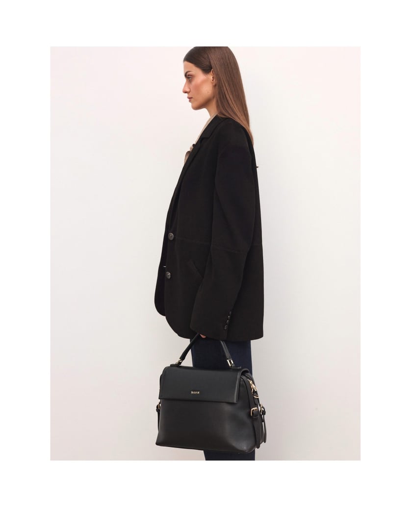 Kazar-Schwarze-Trapezhandtasche-mit-Klappe-und-Handgriff-schwarz