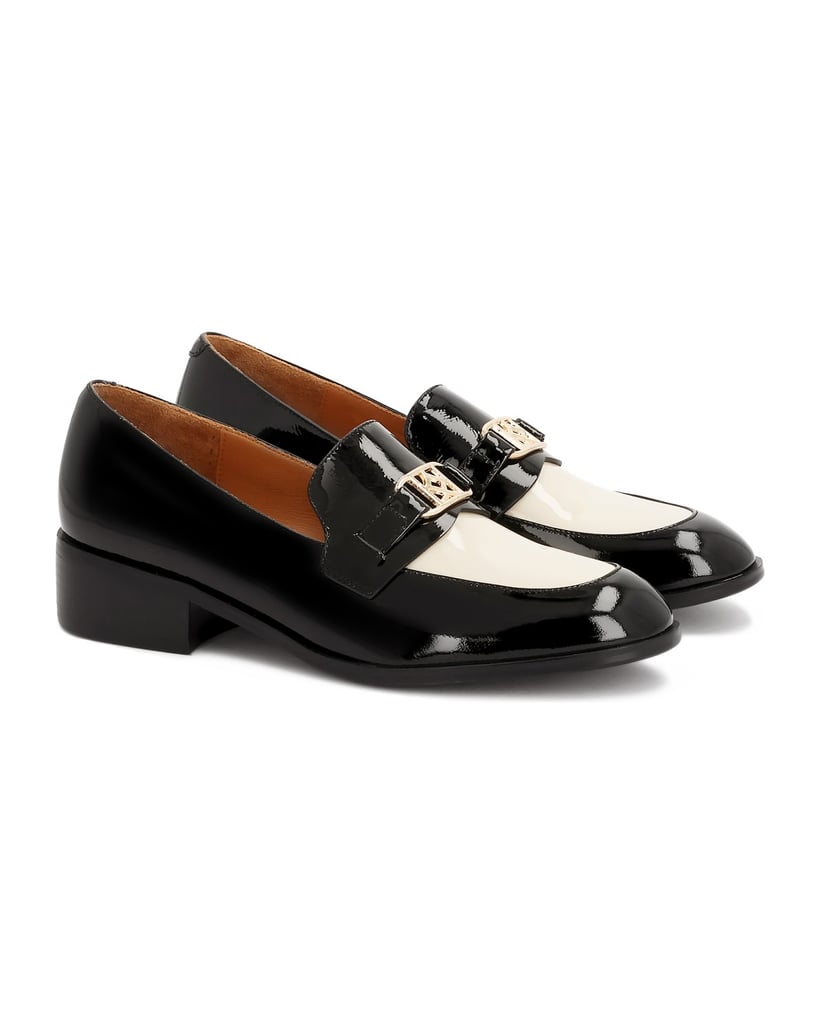 Kazar-Flache-Schuhe-aus-zweifarbigem-Lackleder-schwarz