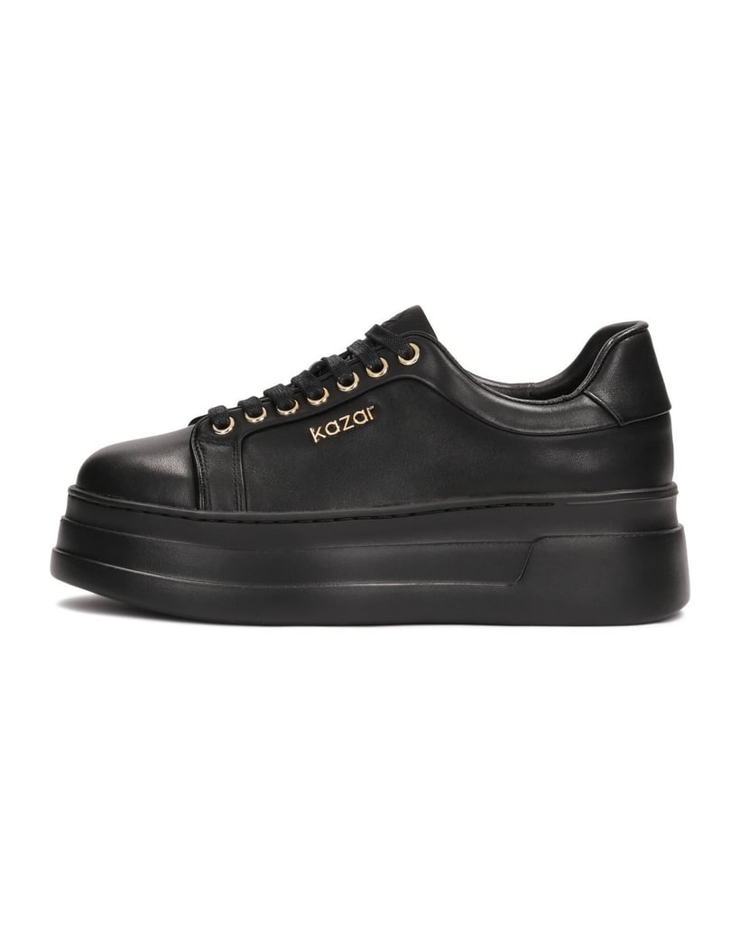 Kazar-Turnschuhe-aus-Leder-mit-dicker-gerader-Sohle-schwarz