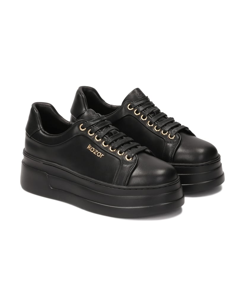 Kazar-Turnschuhe-aus-Leder-mit-dicker-gerader-Sohle-schwarz