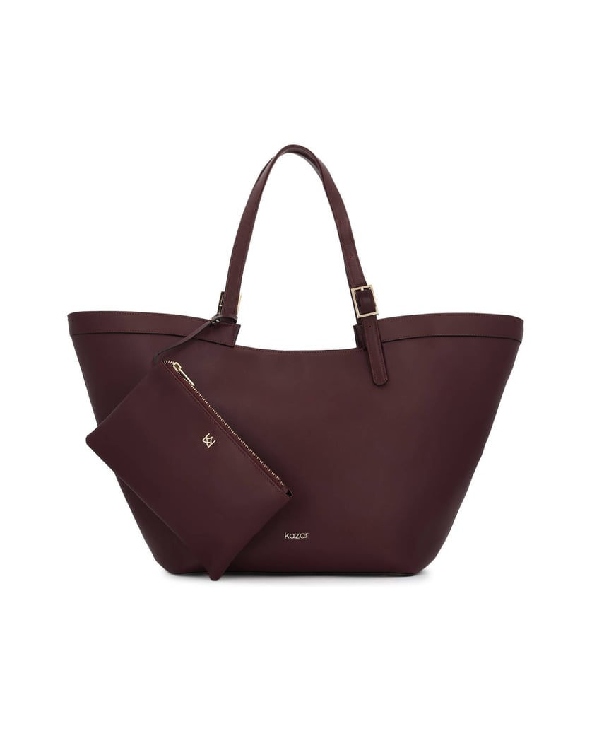 Kazar-Kastanienbraune-Lederhandtasche-mit-Logo-rot