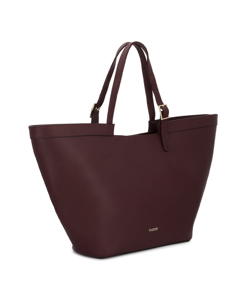 Kazar-Kastanienbraune-Lederhandtasche-mit-Logo-rot