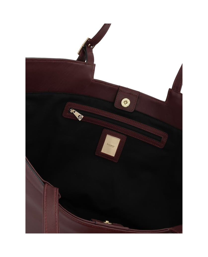Kazar-Kastanienbraune-Lederhandtasche-mit-Logo-rot