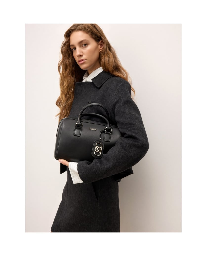 Kazar-Zylindrische-schwarze-Lederhandtasche-schwarz