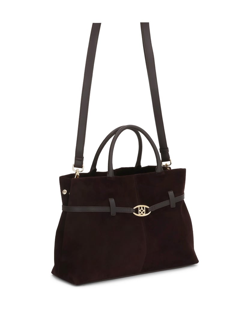 Kazar-Braune-Wildlederhandtasche-mit-trapezförmiger-Form-braun