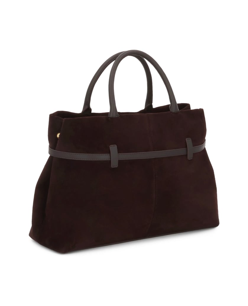 Kazar-Braune-Wildlederhandtasche-mit-trapezförmiger-Form-braun
