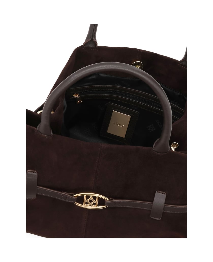 Kazar-Braune-Wildlederhandtasche-mit-trapezförmiger-Form-braun