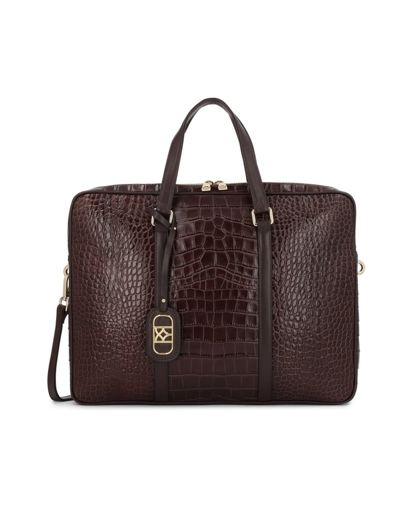Kazar-Geprägte-Laptoptasche-aus-braunem-Leder-braun