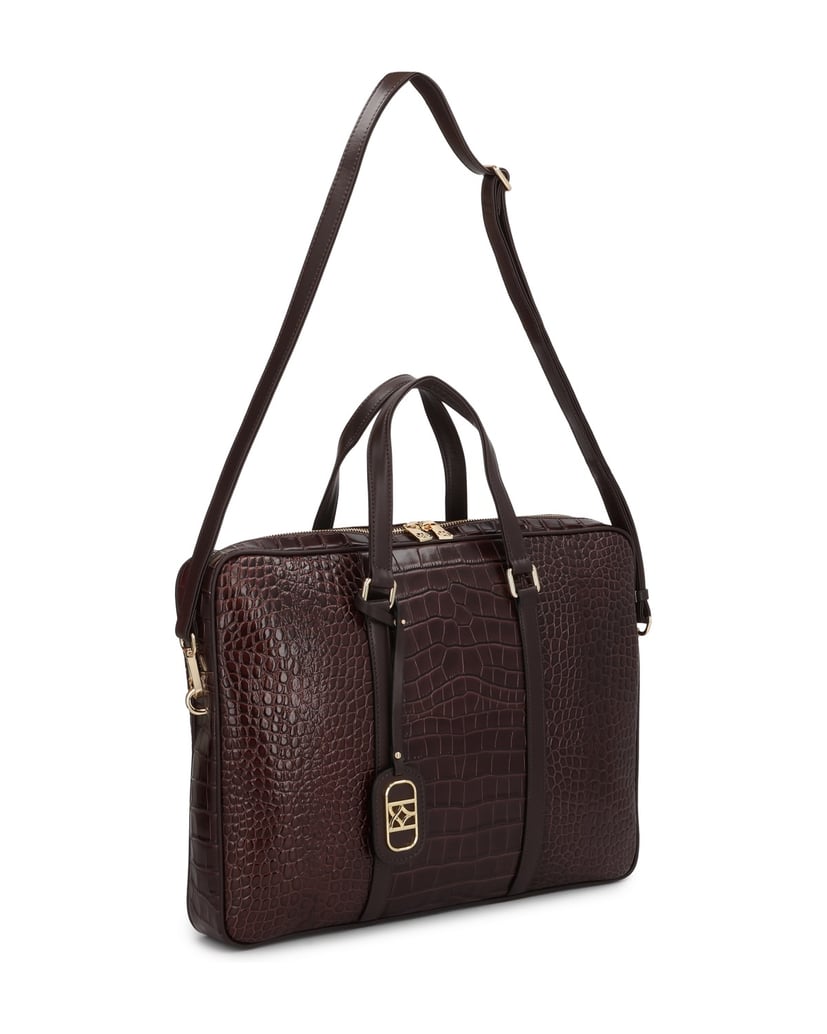 Kazar-Geprägte-Laptoptasche-aus-braunem-Leder-braun