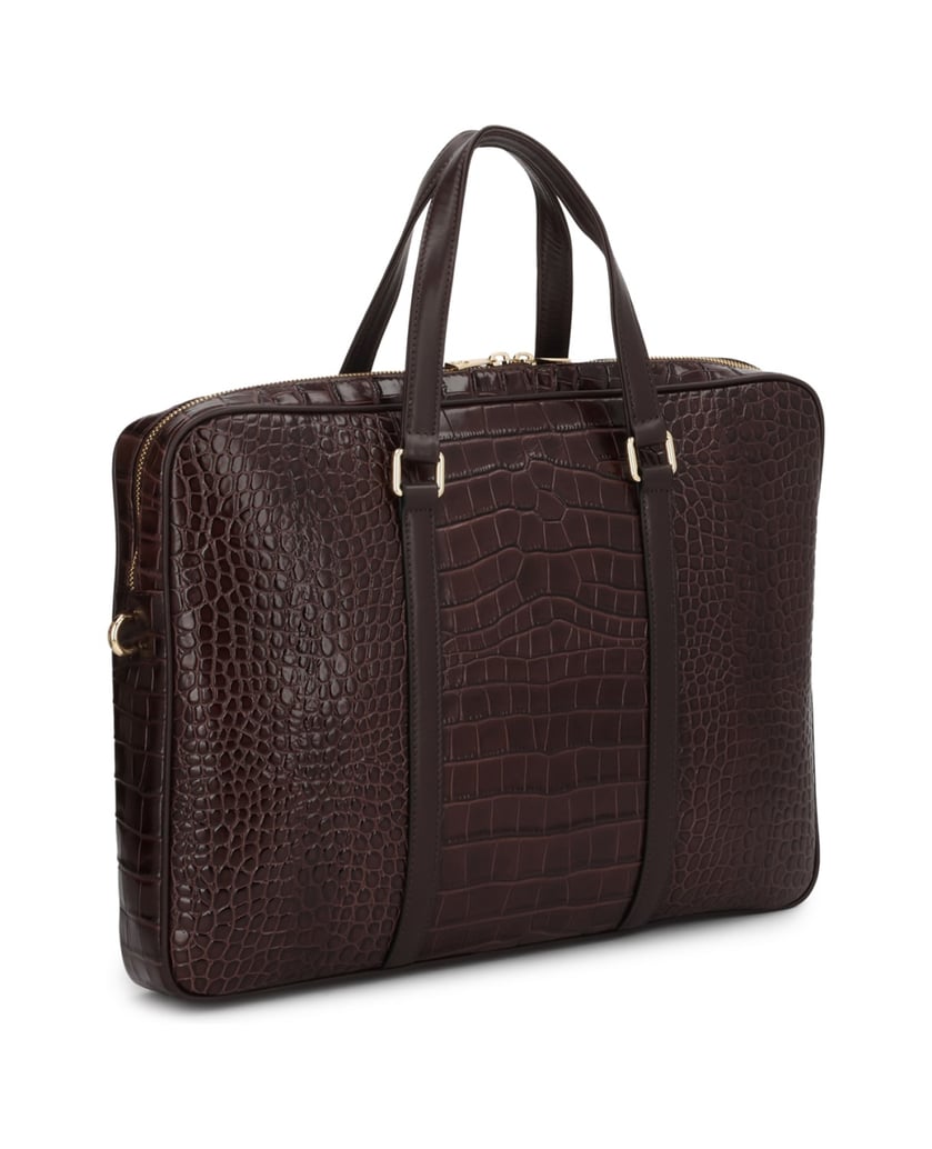 Kazar-Geprägte-Laptoptasche-aus-braunem-Leder-braun