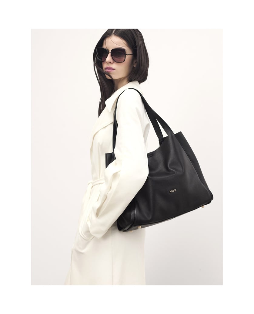 Kazar-Schwarze,-locker-sitzende-Handtasche-mit-Doppelgriff-schwarz