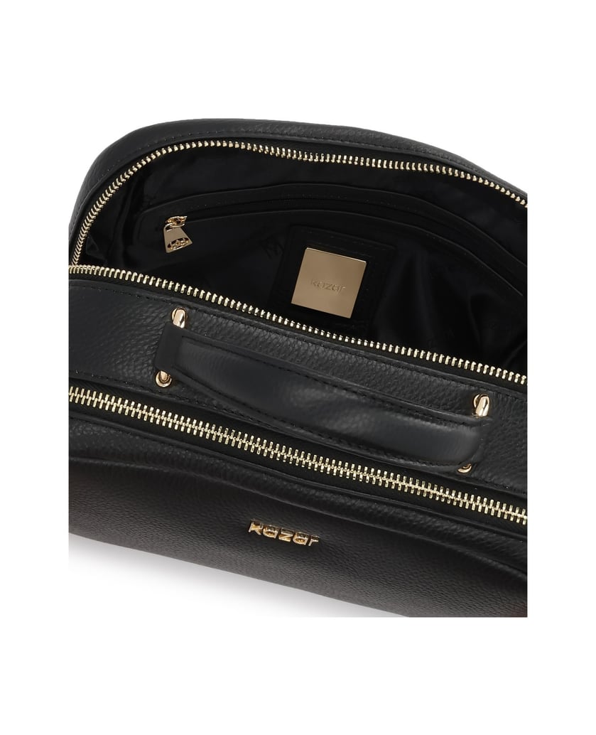 Kazar-Lederhandtasche-mit-geometrischer-Form-schwarz