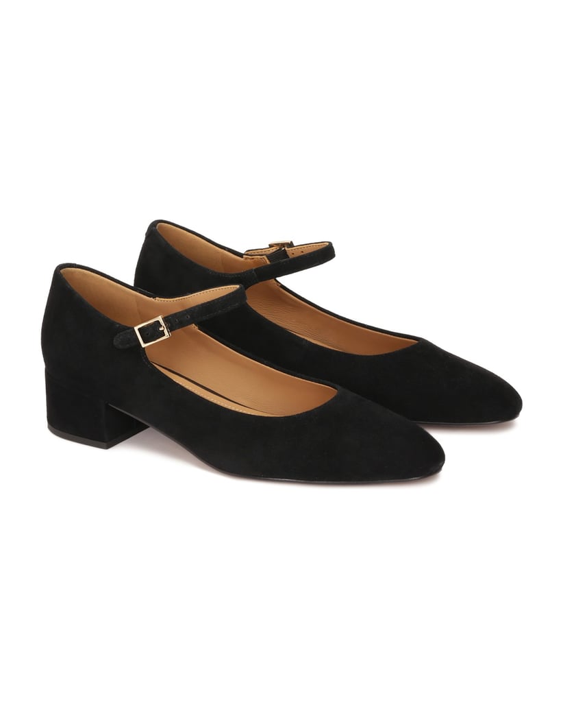 Kazar-Schwarze-Wildlederpumps-mit-Riemen-und-niedrigem-Absatz-schwarz