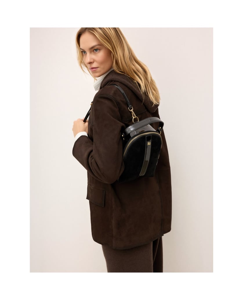 Kazar-Kompakter-Rucksack-aus-Wildleder-und-Lackleder-schwarz