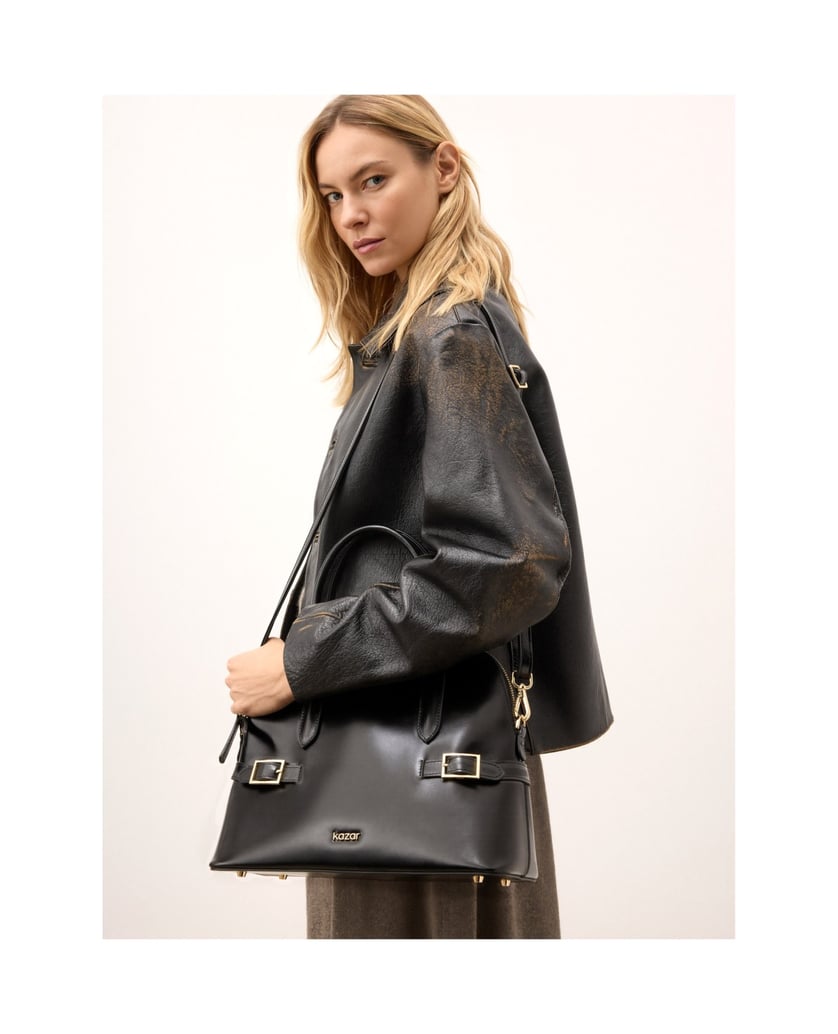 Kazar-Steife-Lederhandtasche-mit-Griffen-schwarz