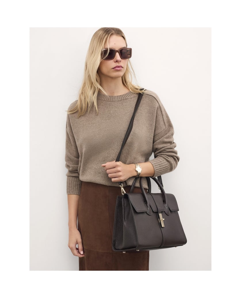 Kazar-Dunkelbraune-Handtasche-mit-Griffen-und-abnehmbarem-Riemen-braun