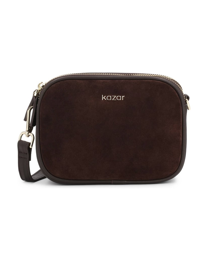 Kazar-Kleine-Wildlederhandtasche-mit-natürlichen-Lederelementen-dunkelbraun