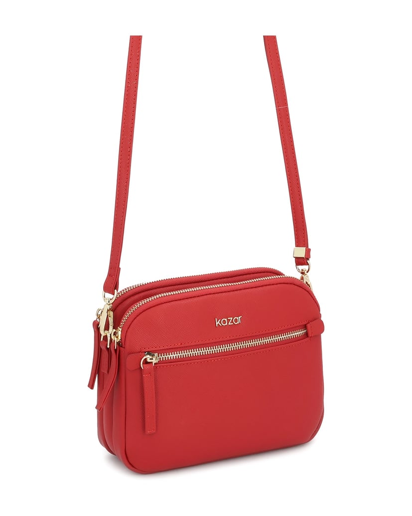 Kazar-Rote-Lederhandtasche-mit-drei-Fächern-rot