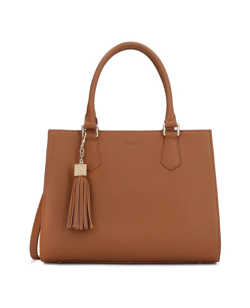Kazar-Hellbraune-Lederhandtasche-mit-Schlüsselring-camel