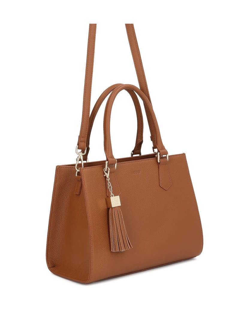 Kazar-Hellbraune-Lederhandtasche-mit-Schlüsselring-camel