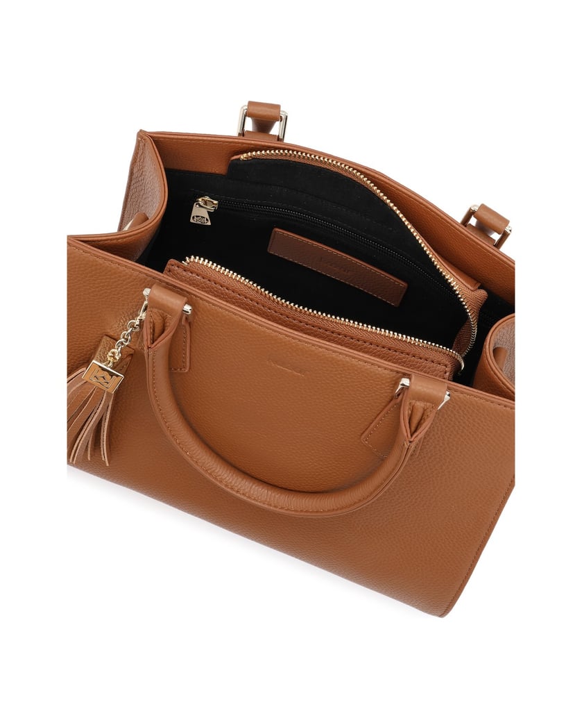 Kazar-Hellbraune-Lederhandtasche-mit-Schlüsselring-camel
